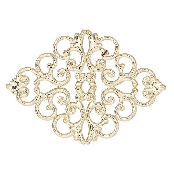 Focal, gold-finished brass, 42.5x31mm single-sided filigree. Sold per pkg of 2. image number 0