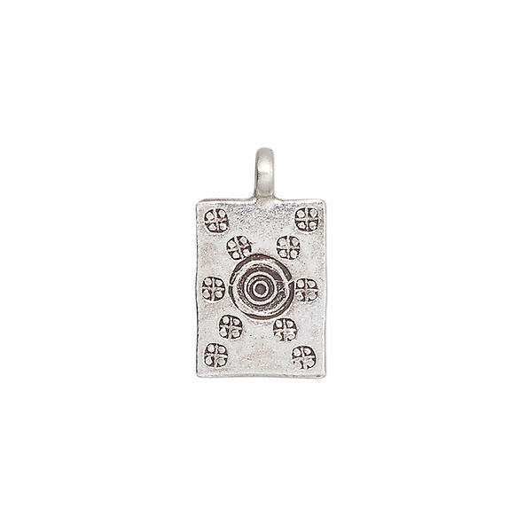 Drop, Hill Tribes, antiqued sterling silver, 14x11mm rectangle with solar design. Sold individually. image number 0
