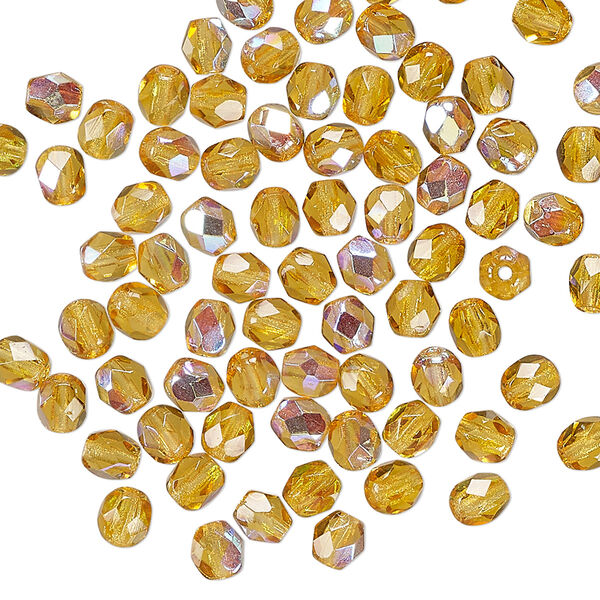 Czech fire-polished glass 1pkg1, faceted round bead translucent honey AB 1 mass 4mm image number 0