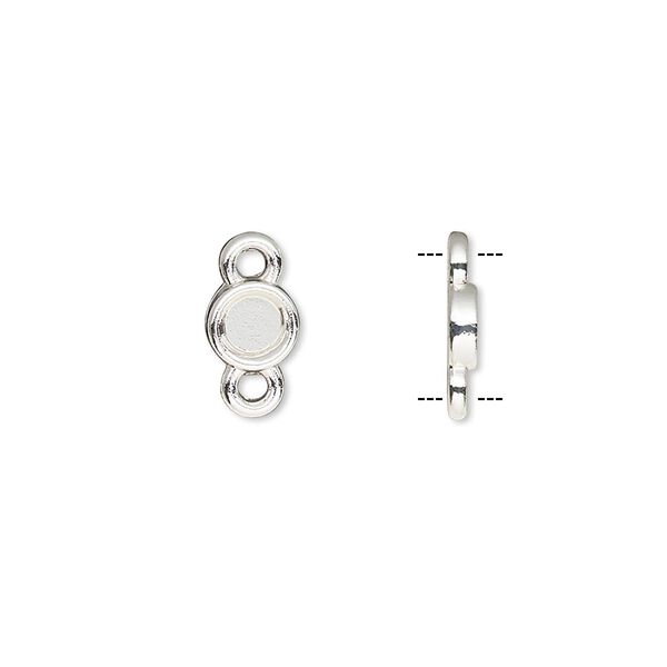 Link, silver-finished brass, 6mm single-sided round with 4mm round setting. Sold per pkg of 10. image number 0