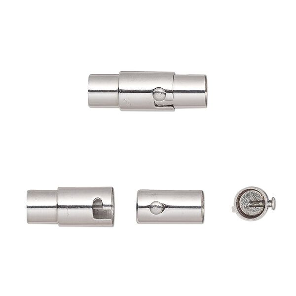 Clasp, glue-in, locking magnetic, stainless steel, 18x6mm round tube, 4mm inside diameter. Sold individually. image number 0