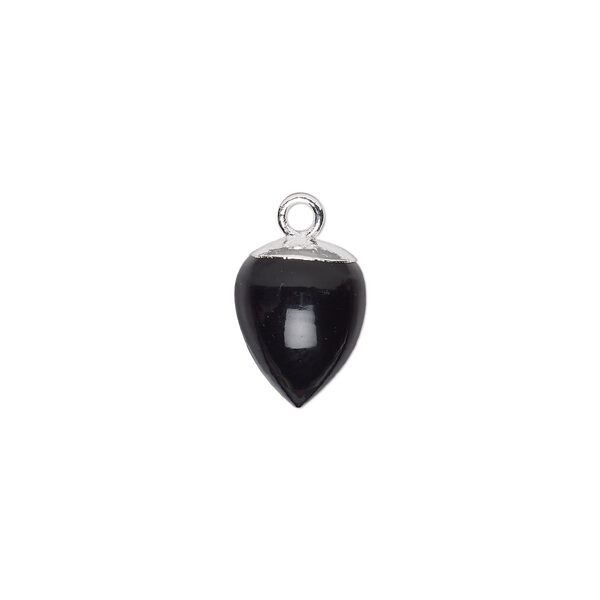 Black onyx / sterling silver 1pkg1, electroplated hand-cut acorn drop 9x8mm image number 0