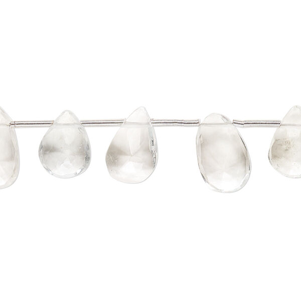White topaz 1pkg20, hand-cut top-drilled faceted puffed teardrop bead 10x7mm-14x9mm image number 0