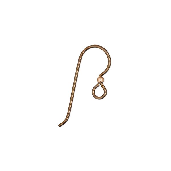 Ear wire fishhook 1pkg4 antique copper-plated niobium, 14mm / 2mm ball / open loop, 20 gauge copper 2 pair image number 0
