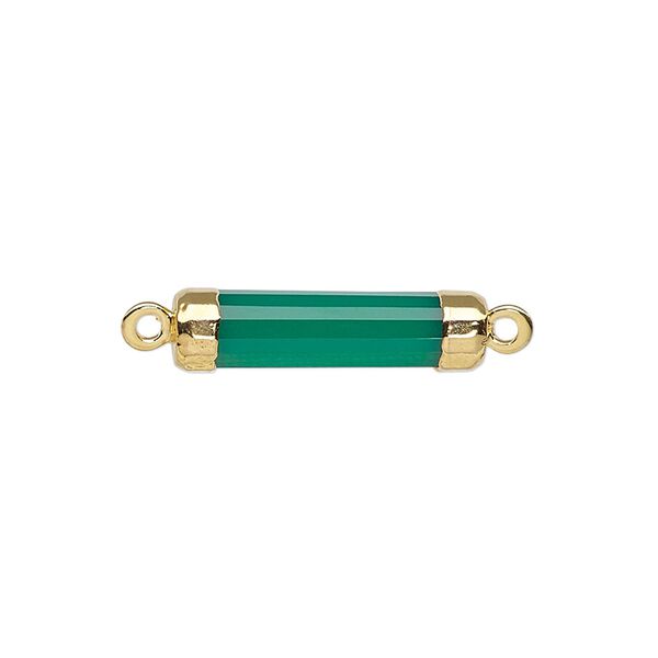 Link, green onyx (dyed) / electroplated gold / gold-plated sterling silver, 20x5mm-21x6mm hand-cut faceted tube. Sold individually. image number 0