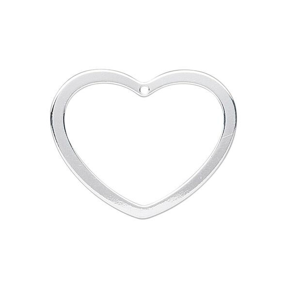 Charm, sterling silver, 28x23mm open heart. Sold individually. image number 0