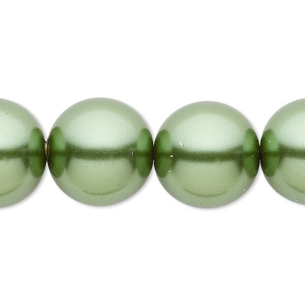 Bead, crystal pearl, medium green, 16mm round. Sold per 15-1/2" to 16" strand, approximately 25 beads. image number 0