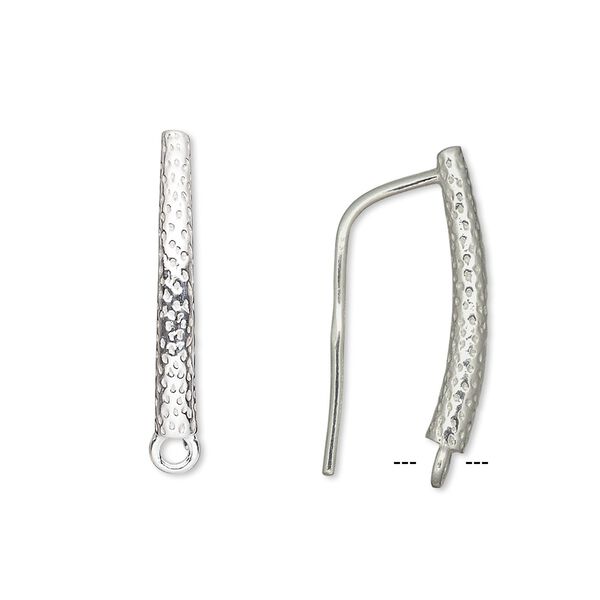 Ear wire fishhook 1pkg2 sterling silver, 25x3mm textured round curve / closed loop, 18 gauge 1 pair image number 0