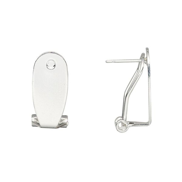 Earstud, silver-finished steel, 19x8.5mm flat oval with self-closing clip. Sold per pkg of 10 pairs. image number 0