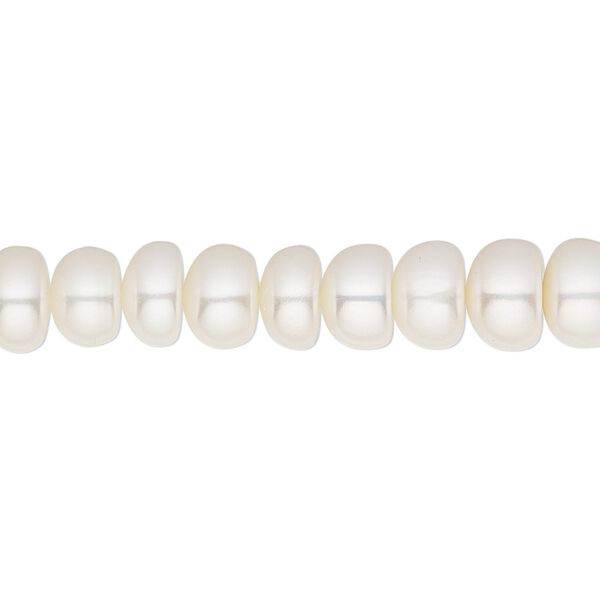 Pearl, White Lotus™, cultured freshwater (bleached), white, 7.5-8mm button, A- grade, Mohs hardness 2-1/2 to 4. Sold per 15-1/2" to 16" strand. image number 0