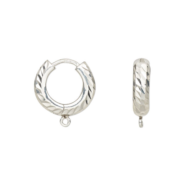 Earring, sterling silver, 16mm diamond-cut hinged hoop with loop. Sold per pair. image number 0