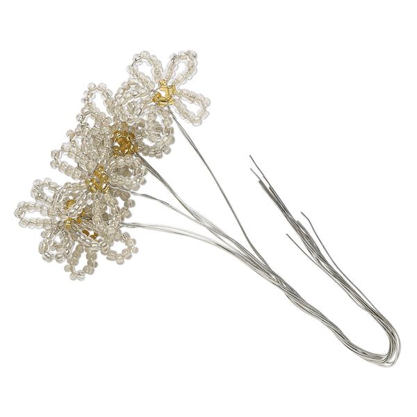 Wire pick, glass and steel, silver-lined clear and yellow, 4-1/2 inches with 20x19mm flower. Sold per pkg of 6. image number 0