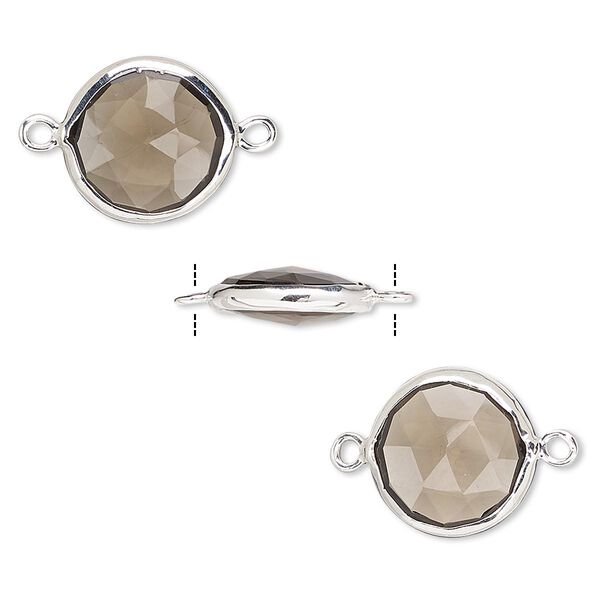 Link, smoky quartz (heated / irradiated) and sterling silver, 12mm double-sided faceted round. Sold per pkg of 2. image number 0