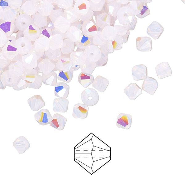 Bead 48pk rose opal AB, Preciosa Czech crystal 4mm bicone image number 0