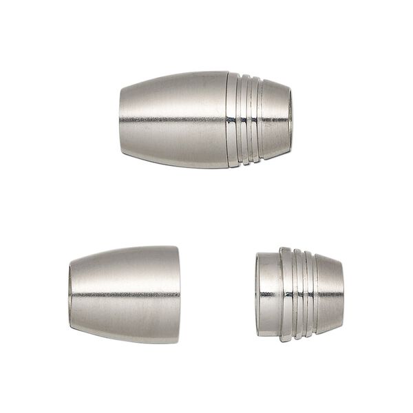Clasp, magnetic, stainless steel, 18x10.5mm matte barrel with glue-in ends, 6mm inside diameter. Sold individually. image number 0
