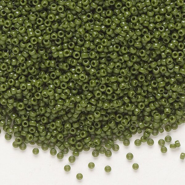 Seed bead, Miyuki, glass, pkg/250g, #15 rocaille, opaque avocado, (RR-501). image number 0