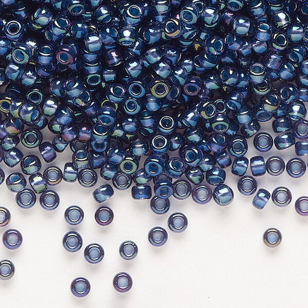Seed bead, Miyuki, glass, pkg/50g, #8 rocaille, translucent night sky-lined luster crystal clear (RR-3539). image number 0