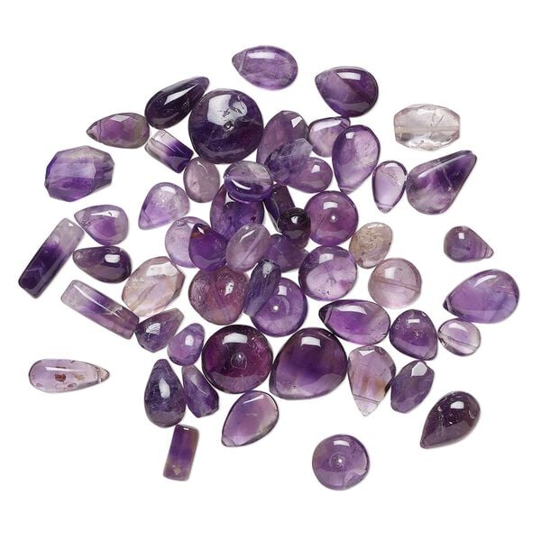 Amethyst 1pkg1, hand-cut top-drilled / center-drilled mixed shapes bead natural 2 oz mix 9x7mm-17x14mm image number 0