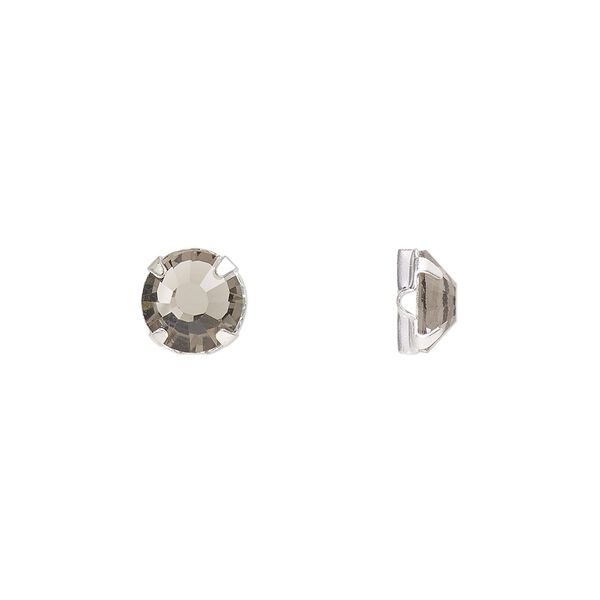 Bead 12pk rose montees black diamond silver plate, Preciosa Czech crystal 6.32-6.5mm round SS30 image number 0