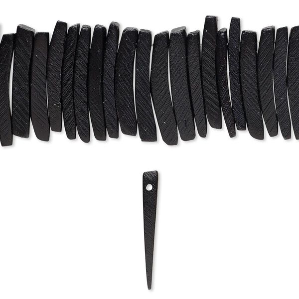 Bead, coconut palm wood (dyed / waxed), black, 25x4mm hand-cut top-drilled stick. Sold per 15-1/2" to 16" strand. image number 0