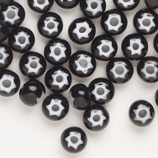 Seed bead, Preciosa Ornela Czech glass, pkg/200g, #32 cornelian star rocaille, opaque black and white, (23798). image number 0