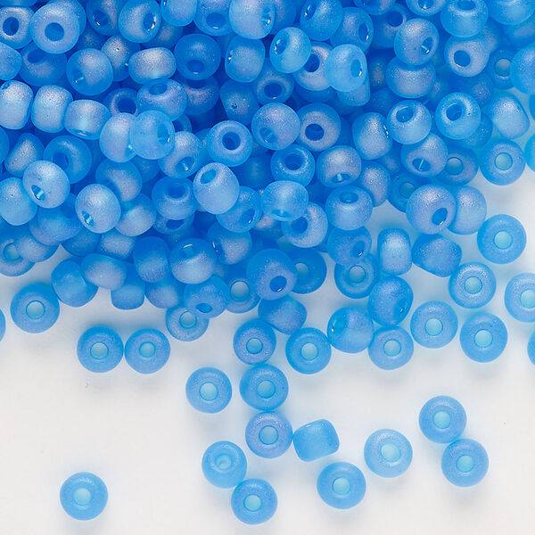 Seed bead, glass, pkg/50g, #6 round, translucent rainbow matte light blue. image number 0