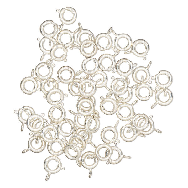 Clasp, springring, silver-finished "pewter" (zinc-based alloy) and steel, 6mm round. Sold per pkg of 50. image number 0