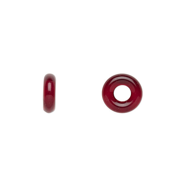 Bead, Czech pressed glass, garnet red, 9.5x3mm ring. Sold per pkg of 50. image number 0