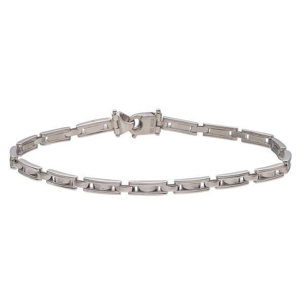 Chain, rhodium-plated sterling silver, 4mm bar and link, 8-1/2 inches with lobster claw clasp. Sold individually. image number 0