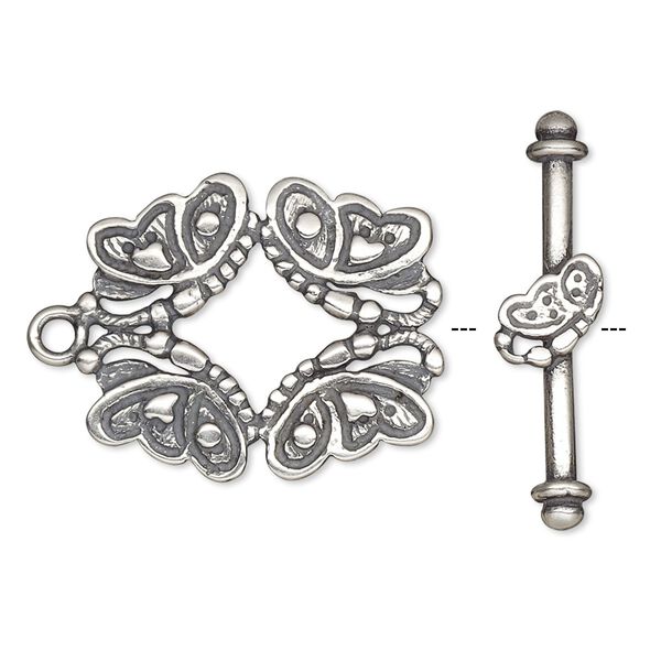 Clasp, JBB Findings, toggle, antique silver-plated brass, 24x20mm butterflies. Sold individually. image number 0