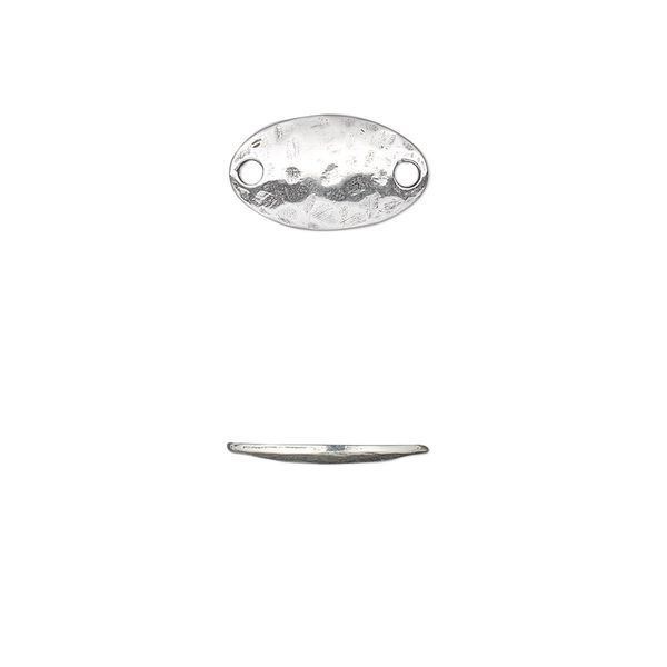 Link, sterling silver, 13x8mm single-sided hammered domed oval. Sold per pkg of 2. image number 0
