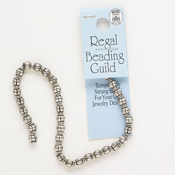 Bead, antique silver-plated "pewter" (zinc-based alloy), 5x4mm-6x5mm lantern. Sold per 7-inch strand, approximately 30 beads. image number 0
