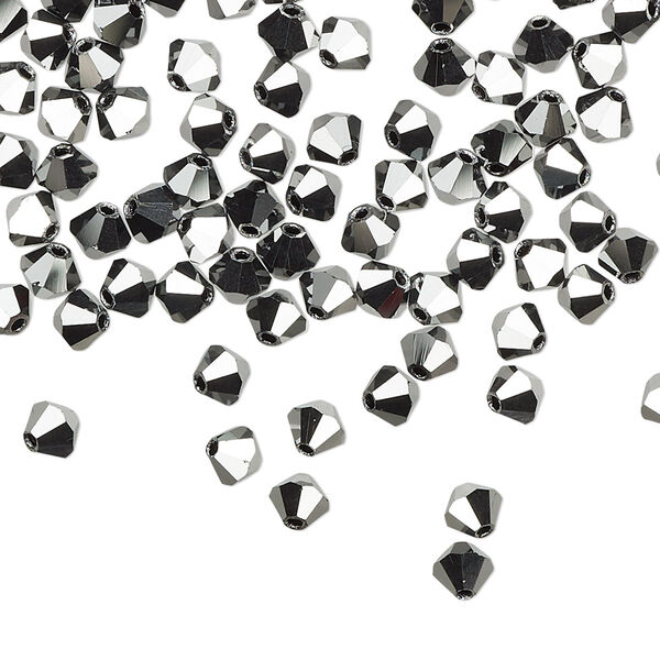 Bead 48pk jet hematite 2X, Preciosa Czech crystal 4mm bicone image number 0