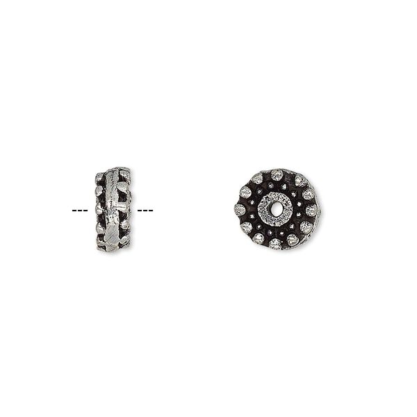 Bead, antique silver-plated brass, 9x4mm beaded rondelle. Sold per pkg of 6. image number 0