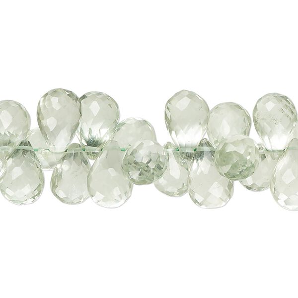 Green quartz 1pkg1, hand-cut top-drilled faceted teardrop bead 8 inch 9x6mm-12x7mm image number 0