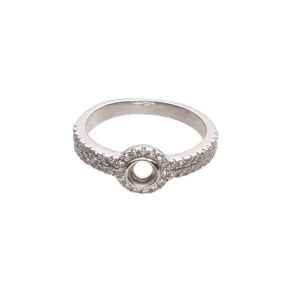 Ring, Almost Instant Jewelry®, cubic zirconia and rhodium-plated sterling silver, clear, 7.5mm wide with open back and PP31 or SS16 glue-in setting, size 7. Sold individually. image number 0