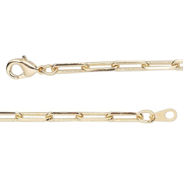 Chain, gold-finished brass, 3.3mm paperclip, 20 inches with lobster claw clasp. Sold individually. image number 0
