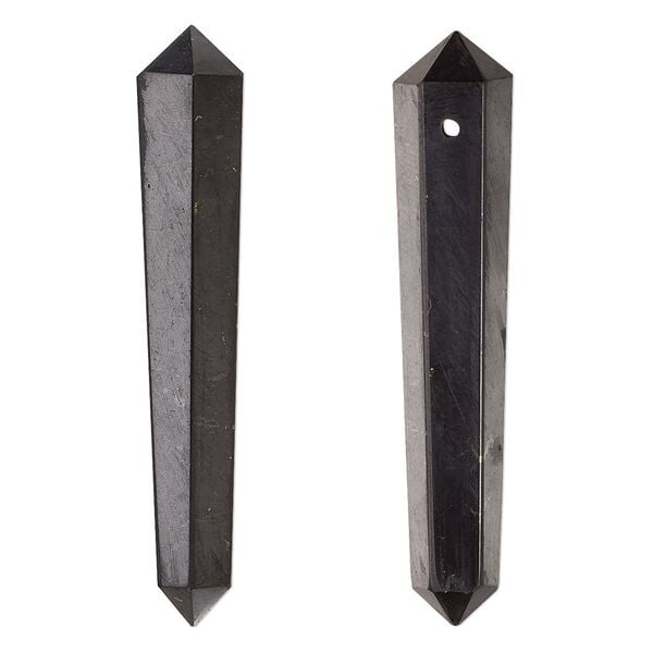 Shungite 1pkg1, hand-cut faceted double graduated point focal natural 48x8mm-50x10mm image number 0