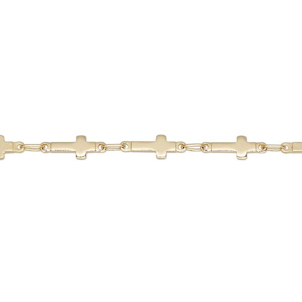 Chain, gold-finished brass, 4mm cross. Sold per pkg of 5 feet. image number 0