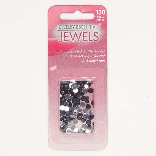 Flat back mix acrylic 130pk 3-4mm faceted round SS12, black and silver image number 0
