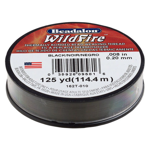 Thread, Beadalon® WildFire™, polyester and plastic, black, 0.2mm with bonded coating, 15-pound test. Sold per 125-yard spool. image number 0