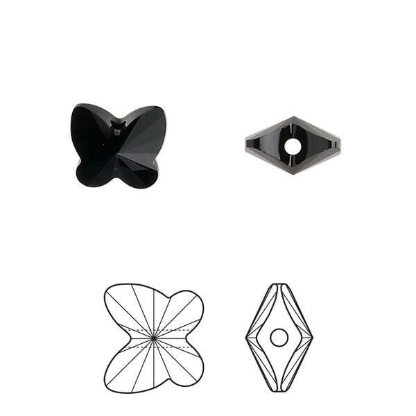 Bead 48pk jet, Crystal Passions® 10x9mm butterfly 5754 image number 0