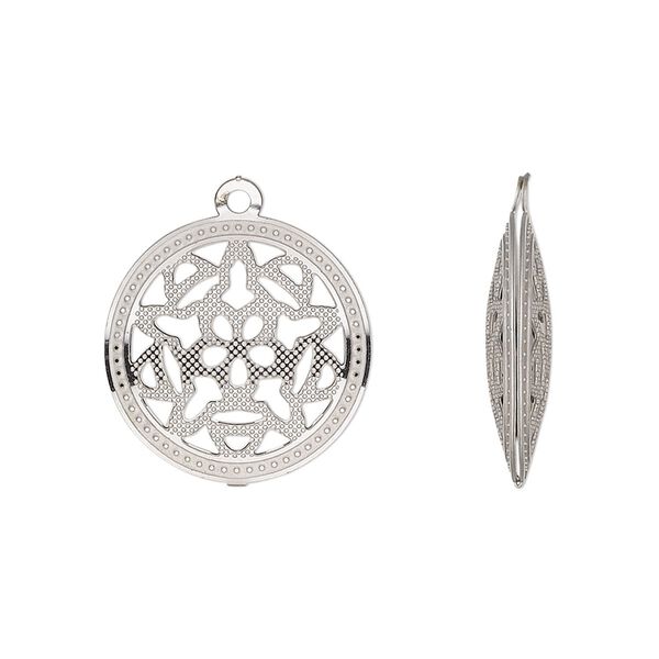 Drop, stainless steel, 18mm double-sided domed round with textured cut-out star design. Sold per pkg of 6. image number 0