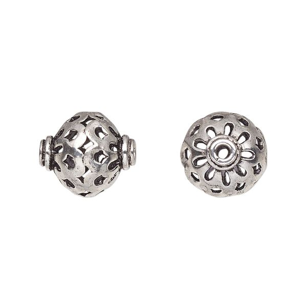 Bead, antiqued sterling silver, 14mm saucer with cutout design. Sold per pkg of 2. image number 0