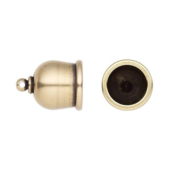Cord end, TierraCast®, "Maker's" collection, glue-in, antique brass-plated brass, 17x12.5mm taj, 10mm inside diameter. Sold per pkg of 2. image number 0
