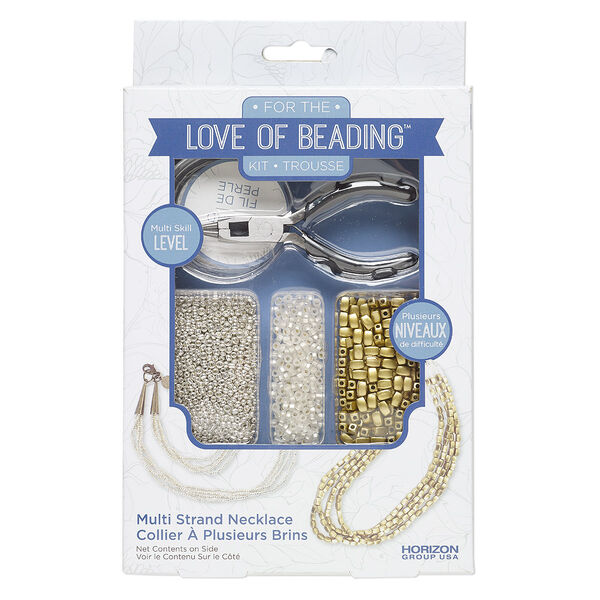 Necklace starter kit, "pewter" (zinc-based alloy) / steel / glass, white / gold / silver. Sold per 912-piece set. image number 0
