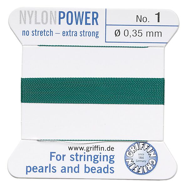 Thread, Griffin, nylon, green, size #1. Sold per 2-meter card (approximately 78 inches). image number 0