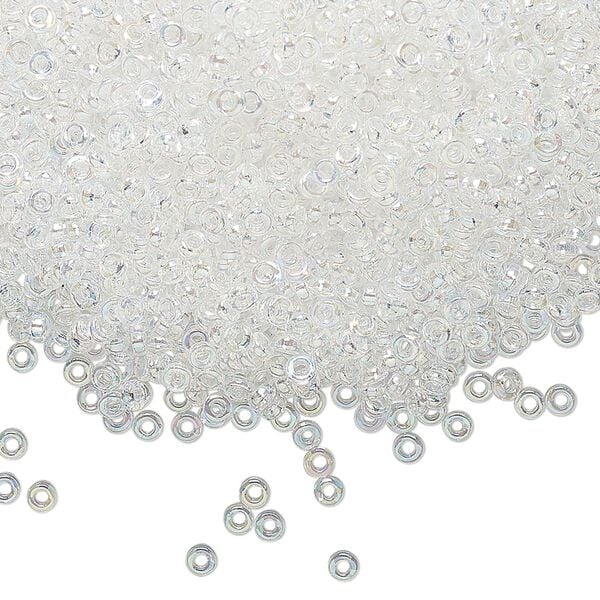 Seed bead, Miyuki, glass, pkg/50g, 2.2x1mm spacer rondelle, translucent AB clear, (SPR2.2-250). image number 0