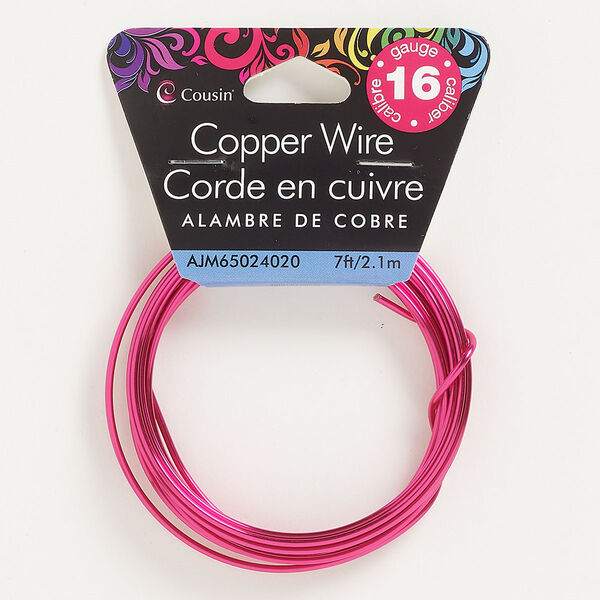 Wire, anodized copper, magenta, round, 16 gauge. Sold per pkg of 7 feet. image number 0