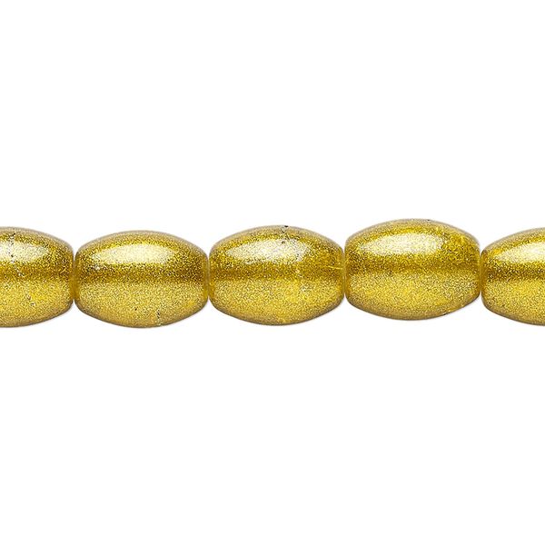 Bead, glass, opaque shimmer gold, 11x8mm-11x9mm oval. Sold per 8-inch strand, approximately 15 beads. image number 0